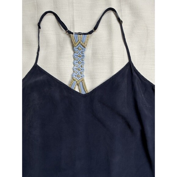 Lilly Pulitzer Crochet Racerback Camisole 100% Silk Tank Top Navy Sz Large New - Picture 2 of 7